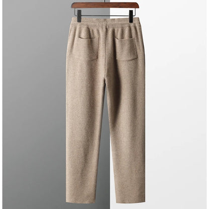 Outono e inverno novo grosso lazer calças de caxemira calças de malha fina masculina 100% calças de lã pura para manter aquecido