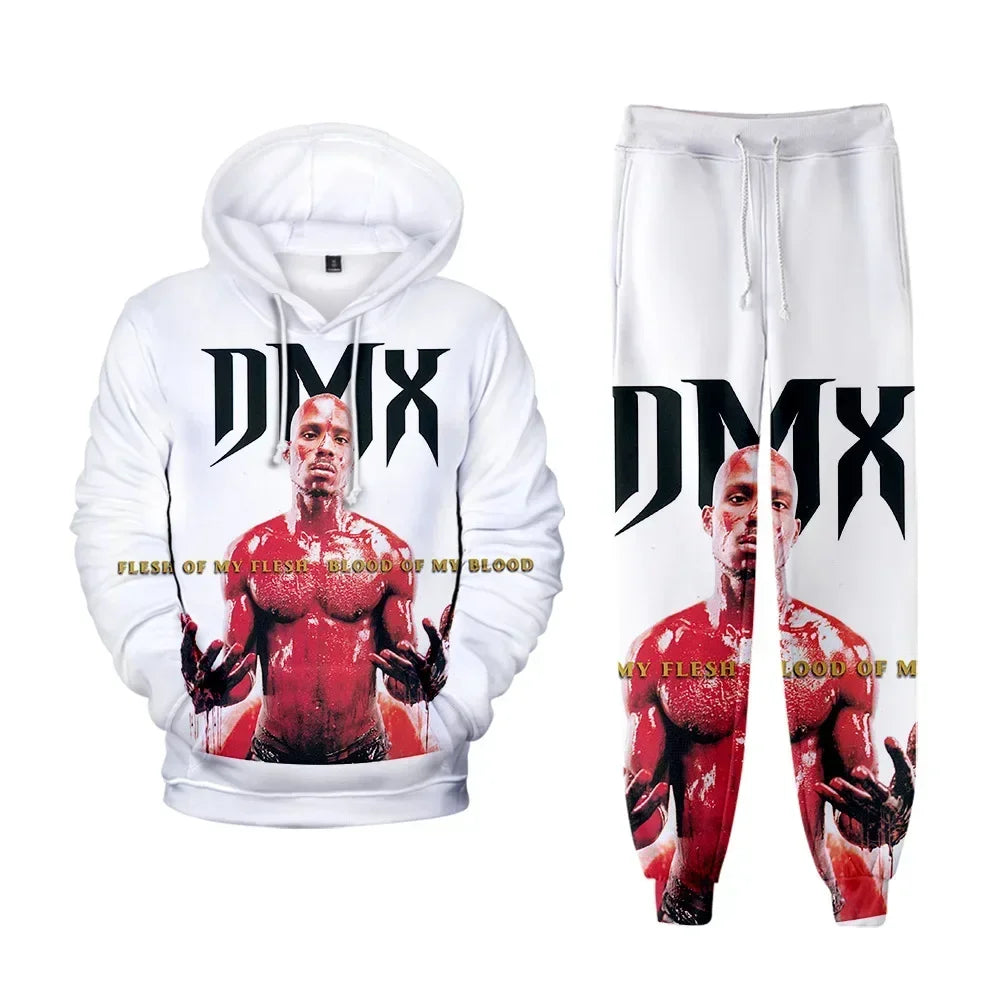 Hip hop rapper dmx impressão 3d conjuntos de treino masculino moda terno esportivo moletom com capuz + moletom roupas masculinas 2 peças conjunto
