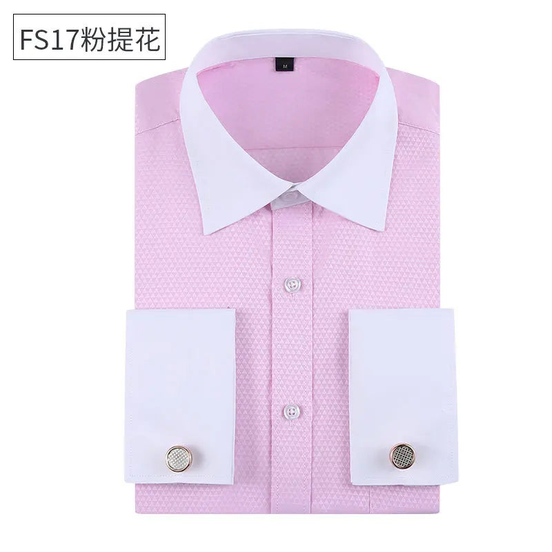 Social formal francês manguito manga longa camisa masculina festa de casamento escritório trabalho masculino vestido camisa cor sólida camisas brancas negócios 6xl