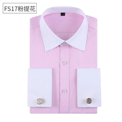Social formal francês manguito manga longa camisa masculina festa de casamento escritório trabalho masculino vestido camisa cor sólida camisas brancas negócios 6xl