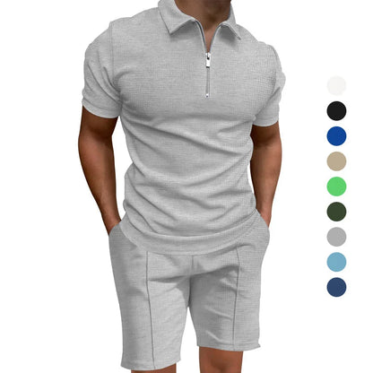 Homens de manga curta slim-fit terno casual da moda, lapela waffle, cor sólida, roupas de verão, frete grátis, 2024