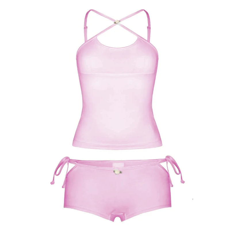 Pijama Coquette feminino, conjunto sexy de 2 peças, alça de espaguete Kawaii, camis, tops, shorts, loungewear vintage, roupas Y2K