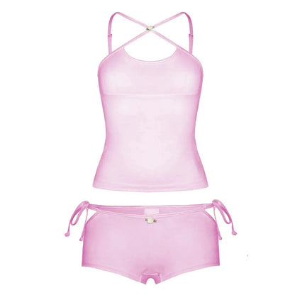 Pijama Coquette feminino, conjunto sexy de 2 peças, alça de espaguete Kawaii, camis, tops, shorts, loungewear vintage, roupas Y2K