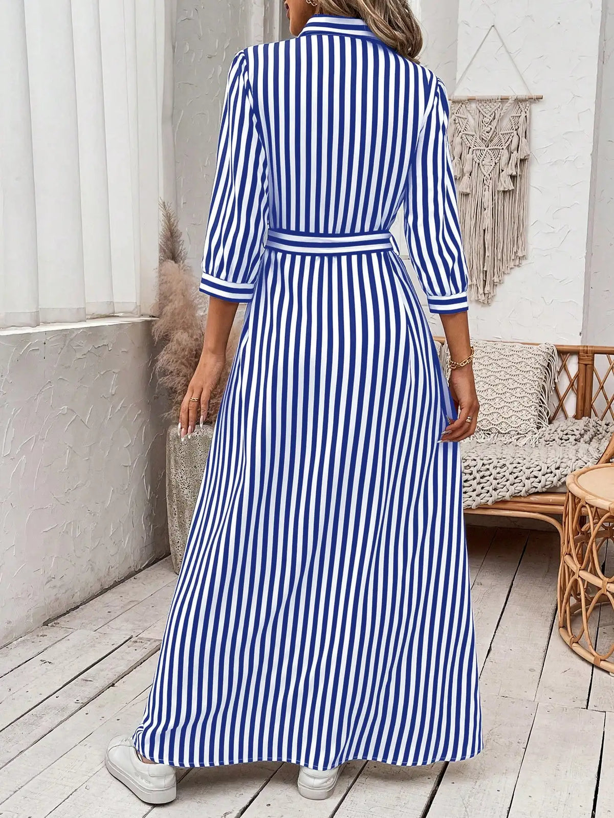 Vestido Casual Elegante com Estampa Listrada para Mulheres, Vestido Fashion e Moderno para Todas as Estações