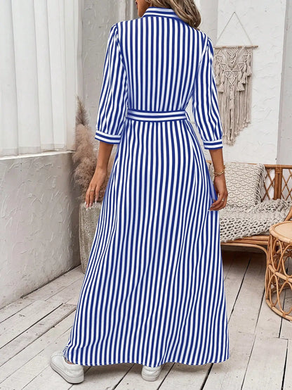 Vestido Casual Elegante com Estampa Listrada para Mulheres, Vestido Fashion e Moderno para Todas as Estações