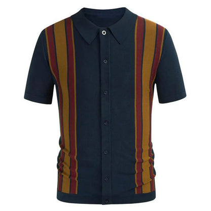 Novo verão camiseta masculina 2024 manga curta lapela listra impressão botão listra camisa polo moda pulôver topos