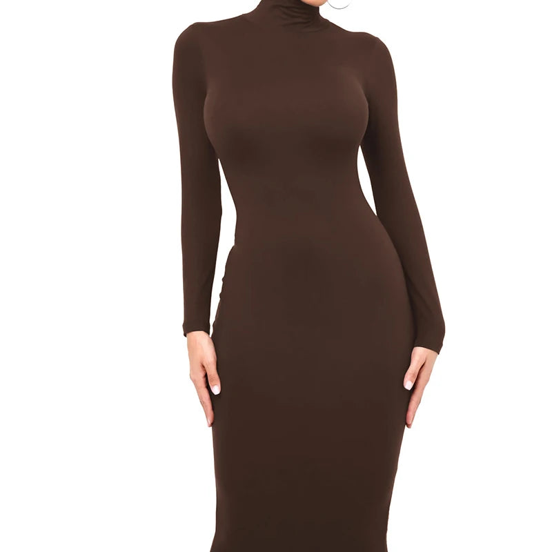 Inverno preto gola alta sexy vestido feminino outono manga longa magro midi boydcon casual azul pelúcia na altura do joelho festa clube