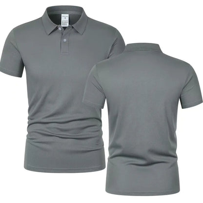 2025 New Summer Men's Short Sleeve Collar Tshirts New Solid Color Casual Polo Shirt Trendy Breathable Loose Basic Splice Top