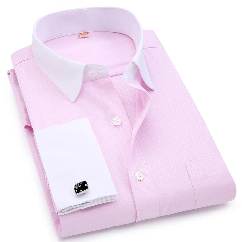 6xl oversized abotoaduras francesas camisa de manga longa para homens para trabalho negócios fino ajuste manga longa camisa masculina social formal