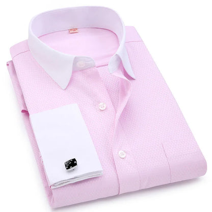 6xl oversized abotoaduras francesas camisa de manga longa para homens para trabalho negócios fino ajuste manga longa camisa masculina social formal
