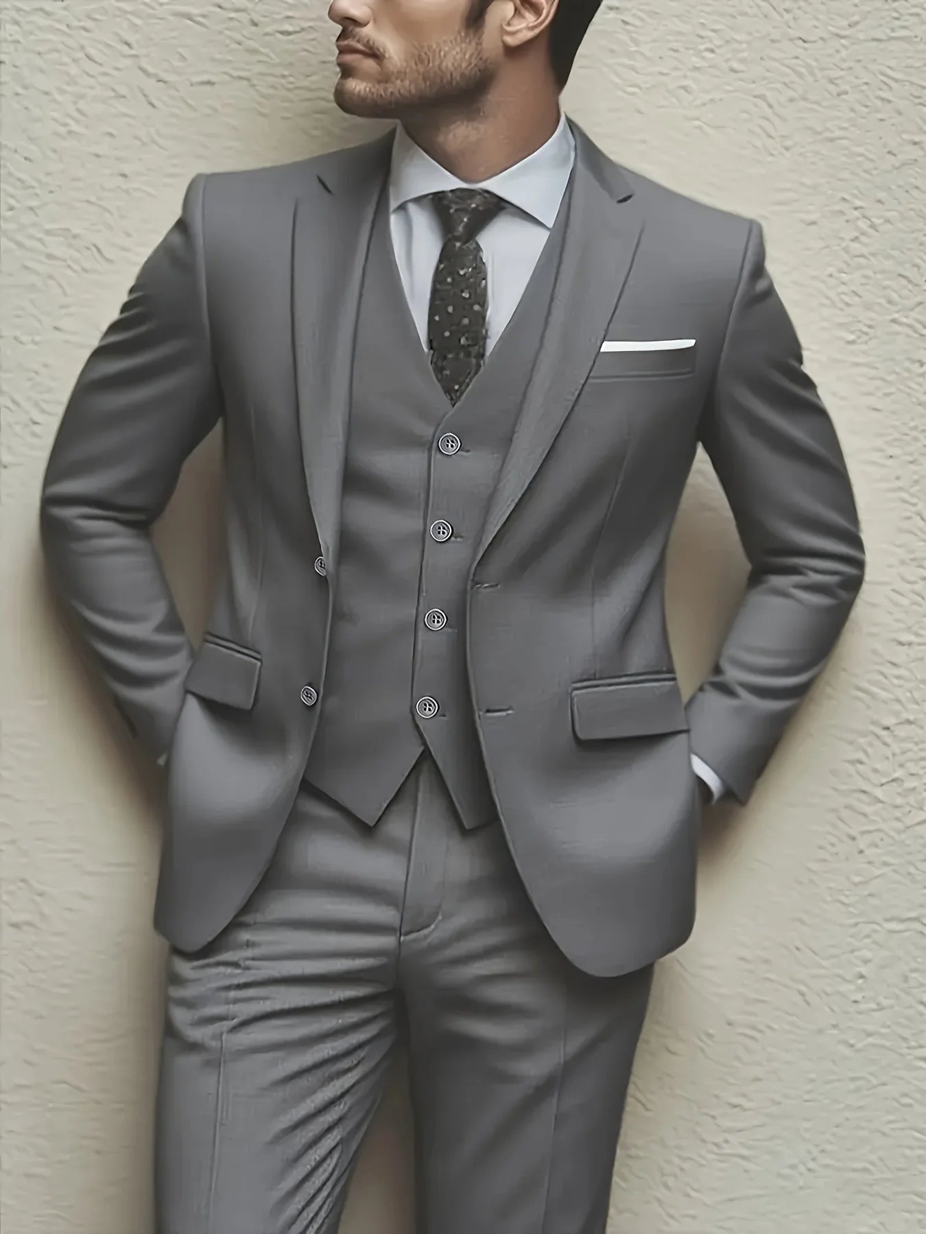 Conjunto de terno masculino de 3 peças, jaqueta + colete + calça, elegante de alta qualidade, adequado para casamentos, festas e ocasiões formais