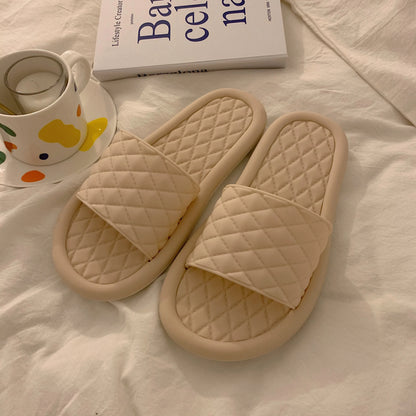 Sandálias de praia femininas de verão, modelo slip-on, com sola plana, antiderrapantes, em PVC com nó, respiráveis e confortáveis para uso em casa.