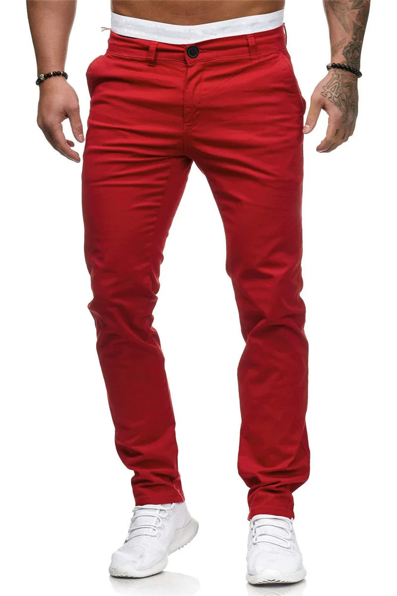 Men Slim Pants Autumn Male One Button Solid Color Straight Workwear Full Trousers BSD-8816