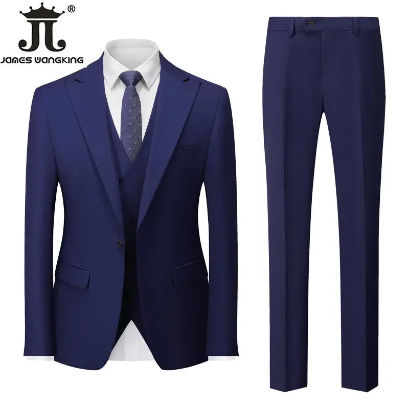 Conjunto de Terno Masculino de 3 Peças (Blazer + Colete + Calça) Tamanhos EUA XXS-3XL, Cor Sólida, Estilo Boutique, para Negócios Oficiais, Casamentos e Festas