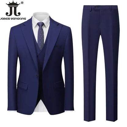 Conjunto de Terno Masculino de 3 Peças (Blazer + Colete + Calça) Tamanhos EUA XXS-3XL, Cor Sólida, Estilo Boutique, para Negócios Oficiais, Casamentos e Festas