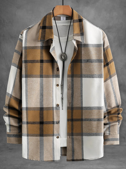 Camisa de Flanela Vintage em Xadrez Caramelo, Perfeita para Looks Estéticos de Outono
