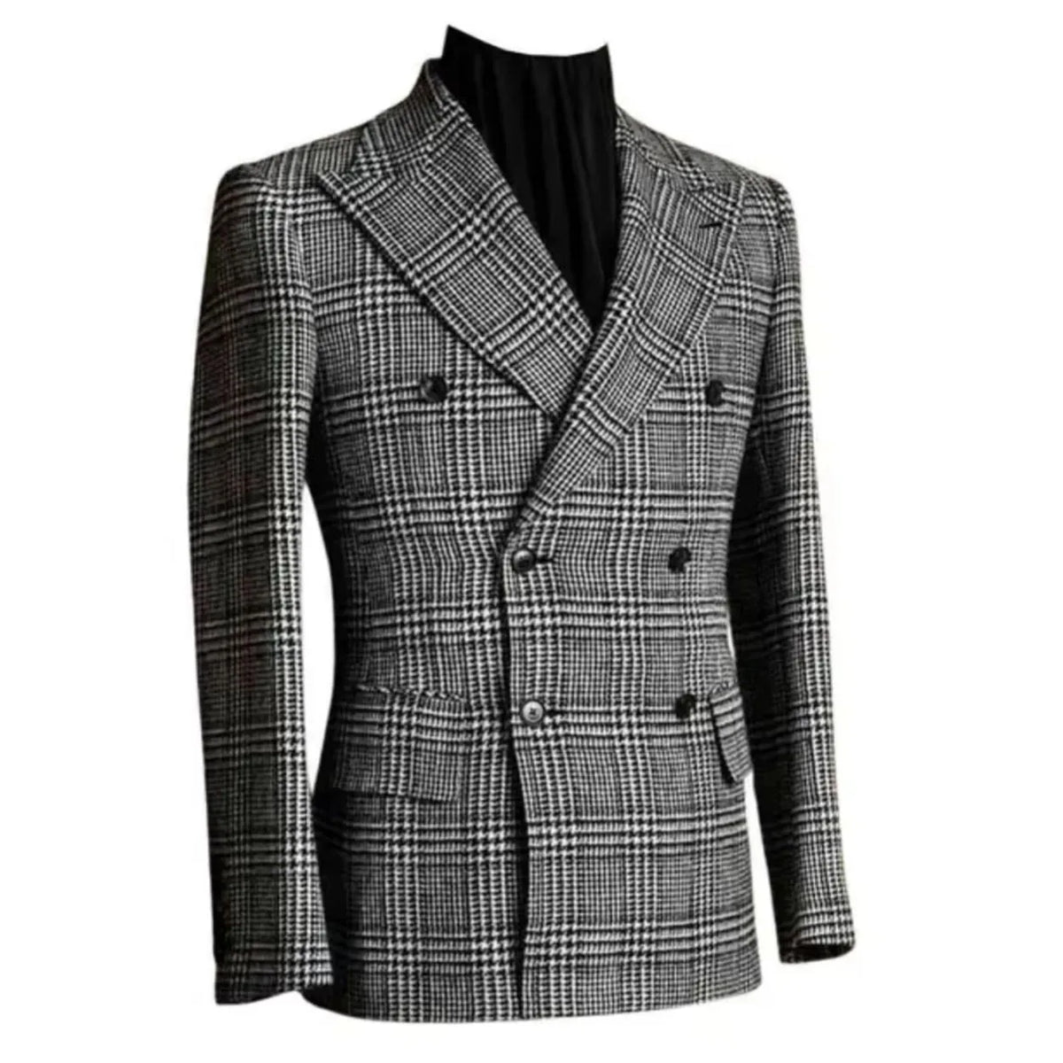 Outono inverno houndstooth casaco longo masculino duplo breasted jaqueta clássica para casamento formal blazers noivo negócios smoking