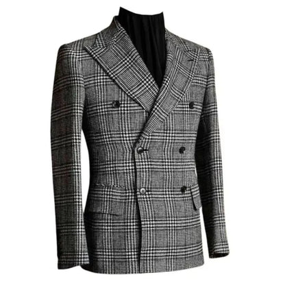 Outono inverno houndstooth casaco longo masculino duplo breasted jaqueta clássica para casamento formal blazers noivo negócios smoking