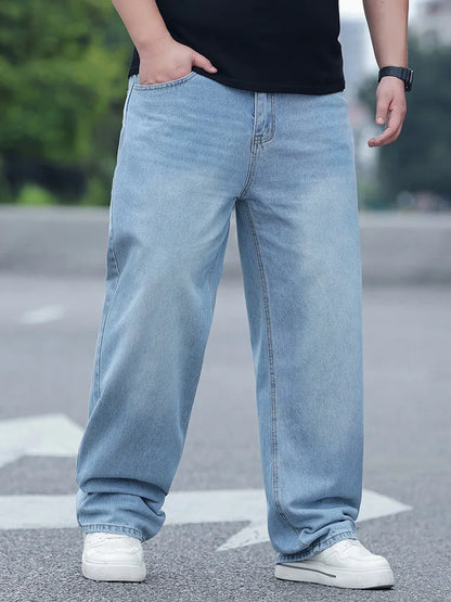 FENROOST Calça Jeans Masculina Plus Size de Cintura Alta Reta Solta Versátil para Todas as Estações Nova