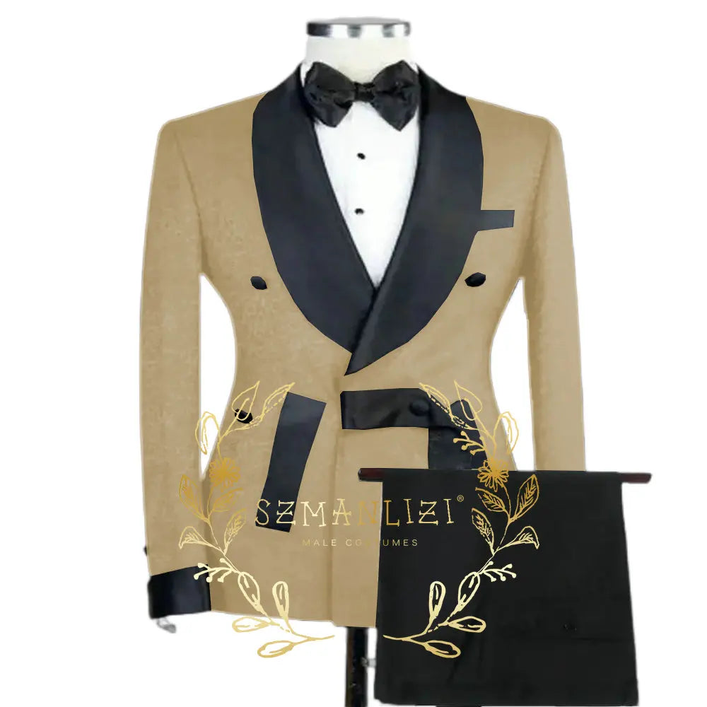 Novo elegante preto jacquard padrinhos festa de formatura duplo breasted casamento smoking fino ajuste xale lapela noivo melhor homem