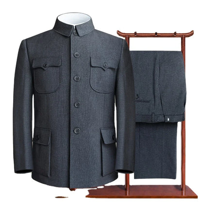 Conjunto de terno túnica chinesa para homens, terno Mao, casaco com calças, conjunto de 2 peças, jaqueta e calças Zhongshan, conjunto Twinset