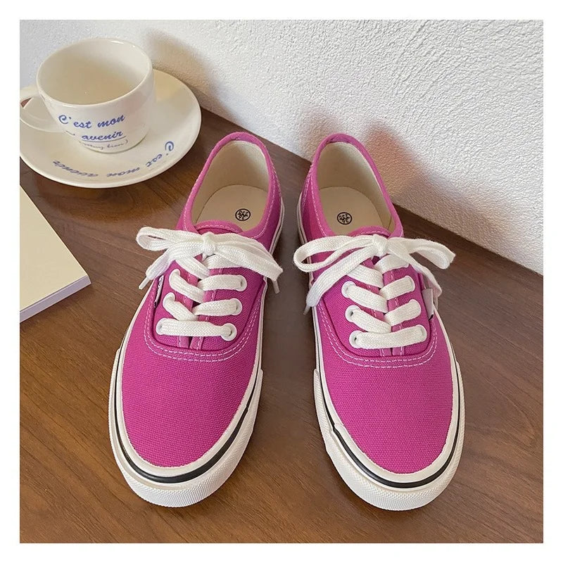 Casual apartamentos tênis de lona feminino ao ar livre cor sólida rasa sapatos esportivos tênis feminino streetwear rendas até sapatos vulcanizados