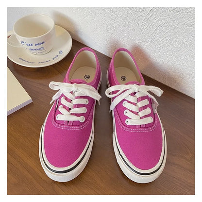 Casual apartamentos tênis de lona feminino ao ar livre cor sólida rasa sapatos esportivos tênis feminino streetwear rendas até sapatos vulcanizados