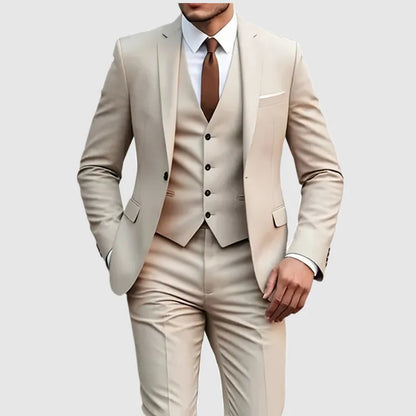 Novo terno bege masculino negócios smoking formal 3/2/1 peça vestido único breasted noivo padrinho de formatura festa de casamento