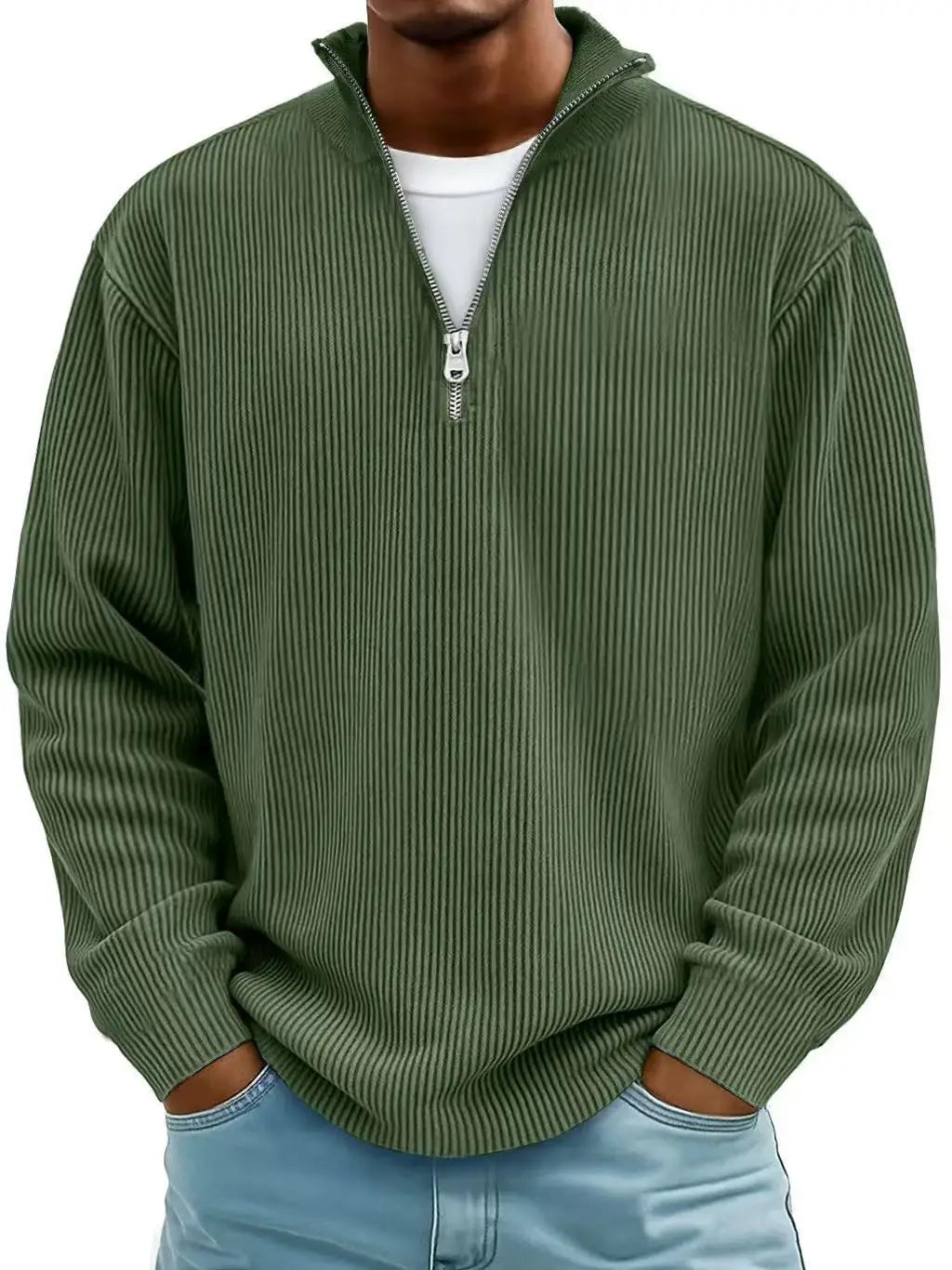 Outono/inverno nova moda masculina versátil casual gola meia zíper design veludo manga comprida camisa polo moletom