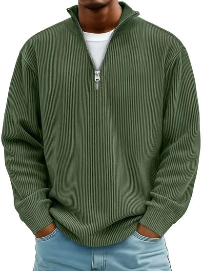 Outono/inverno nova moda masculina versátil casual gola meia zíper design veludo manga comprida camisa polo moletom