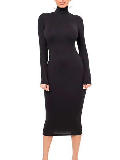 Inverno preto gola alta sexy vestido feminino outono manga longa magro midi boydcon casual azul pelúcia na altura do joelho festa