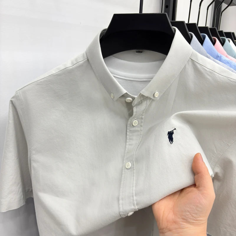 Camiseta masculina de manga curta 100% algodão puro respirável nova coleção de verão com bordado Paul Pony estilo casual para negócios