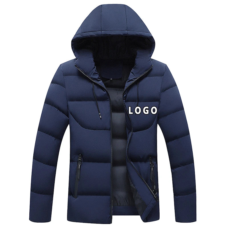 Men's Winter Hooded Puffer Jacket Standard Polyester Filled Windproof Zipper Closure Casual Style Slim Fit Solid Color 220g
