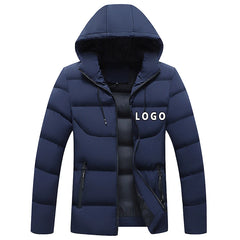 Men's Winter Hooded Puffer Jacket Standard Polyester Filled Windproof Zipper Closure Casual Style Slim Fit Solid Color 220g