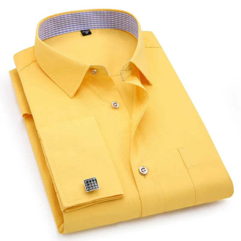 6xl oversized abotoaduras francesas camisa de manga longa para homens para trabalho negócios fino ajuste manga longa camisa masculina social formal