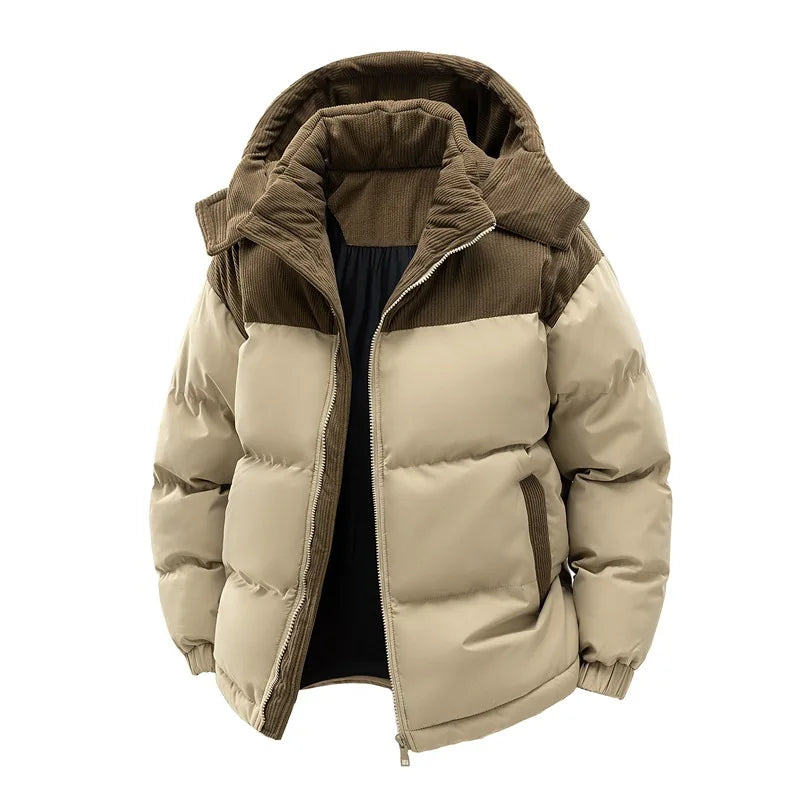 Casaco de Inverno Masculino KIDWHXR, Parka Acolchoada Quente com Capuz, Jaqueta Casual Solta com Bolso e Zíper, Manga Longa