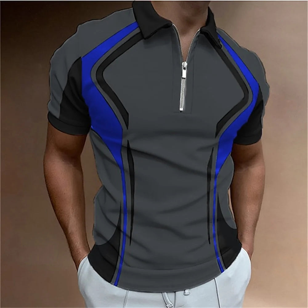 Camisa polo masculina listras manga curta camiseta masculina respirável topos negócios turn down collar streetwear marca de luxo alta qualidade
