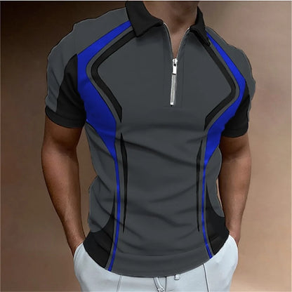 Camisa polo masculina listras manga curta camiseta masculina respirável topos negócios turn down collar streetwear marca de luxo alta qualidade