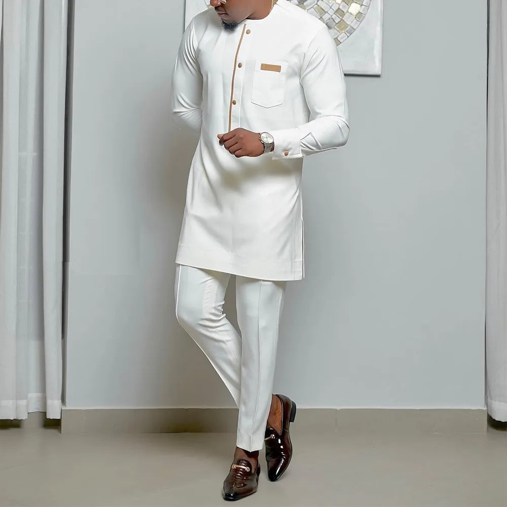 Novo Terno Masculino 2025, Bolso Branco, Conjunto de 2 Peças, Terno Casual de Luxo para Casamento, Estilo Tradicional Africano de Minorias Étnicas