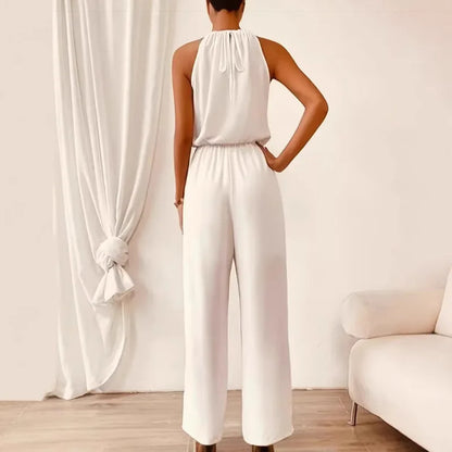 Macacão Feminino de Cintura Alta com Elástico, Caimento Solto, Calça Comprida, Fibra de Poliéster, Coleção Primavera, Fabricado na China