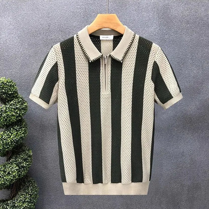 Short-sleeved striped Korean-style fitted polo collar casual new men's t-shirt