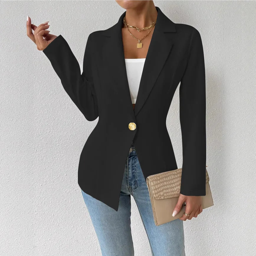 Mulheres único botão fino blazer primavera verão senhora entalhado manga longa sólido negócios workwear blazer casacos ZC-ZC740