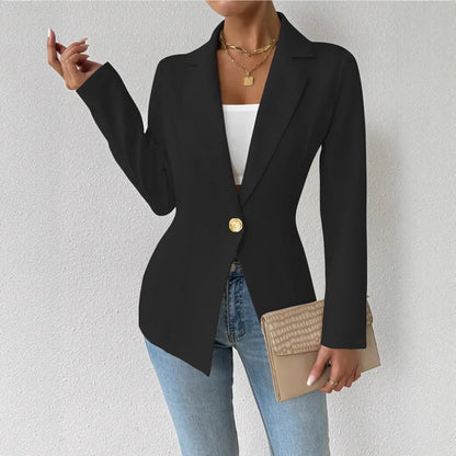 Mulheres único botão fino blazer primavera verão senhora entalhado manga longa sólido negócios workwear blazer casacos ZC-ZC740