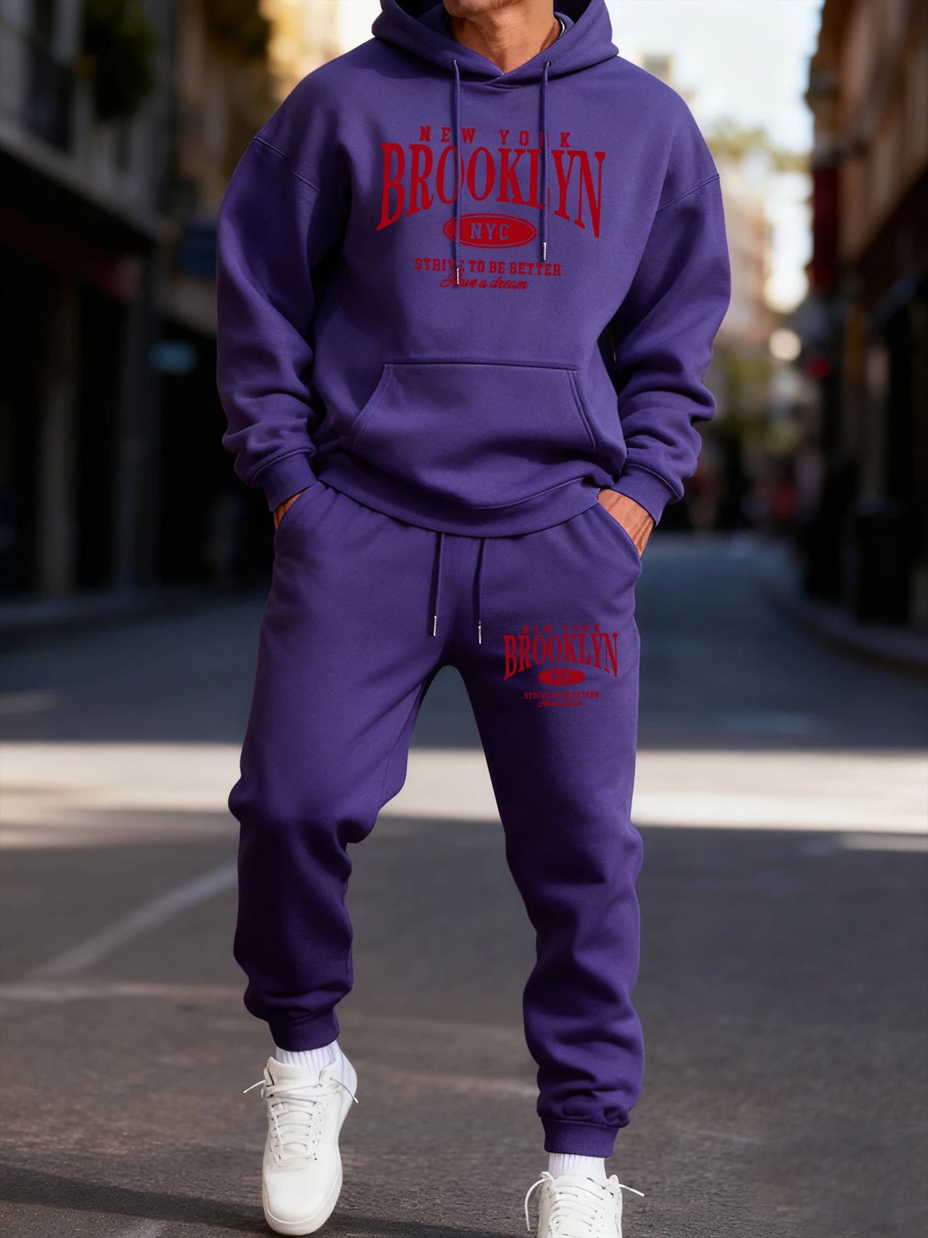 Brooklun New York Letter Print Man'S Hoodie Set Loose Pocket Two Pices Sets Fleece Autumn Hoodies Casual Fashion Sweatpants