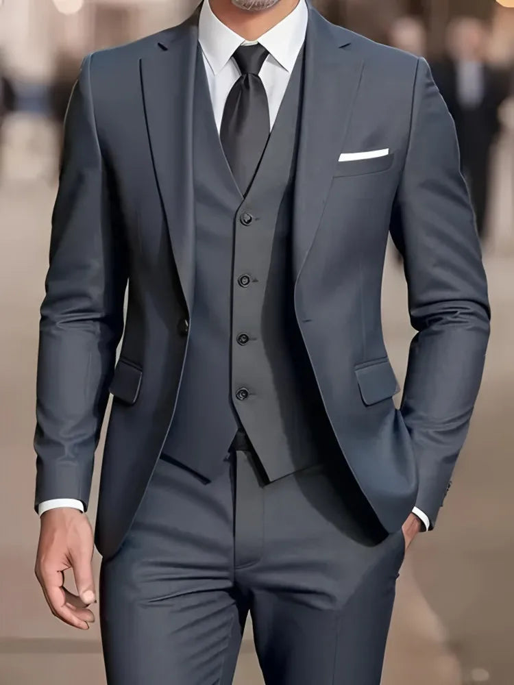Novo terno bege masculino negócios smoking formal 3/2/1 peça vestido único breasted noivo padrinho de formatura festa de casamento