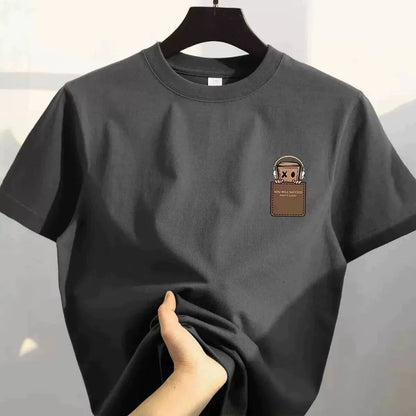 Camiseta masculina de algodão com estampa simples, estilo vintage americano, modelagem ampla, manga curta, gola redonda, unissex.