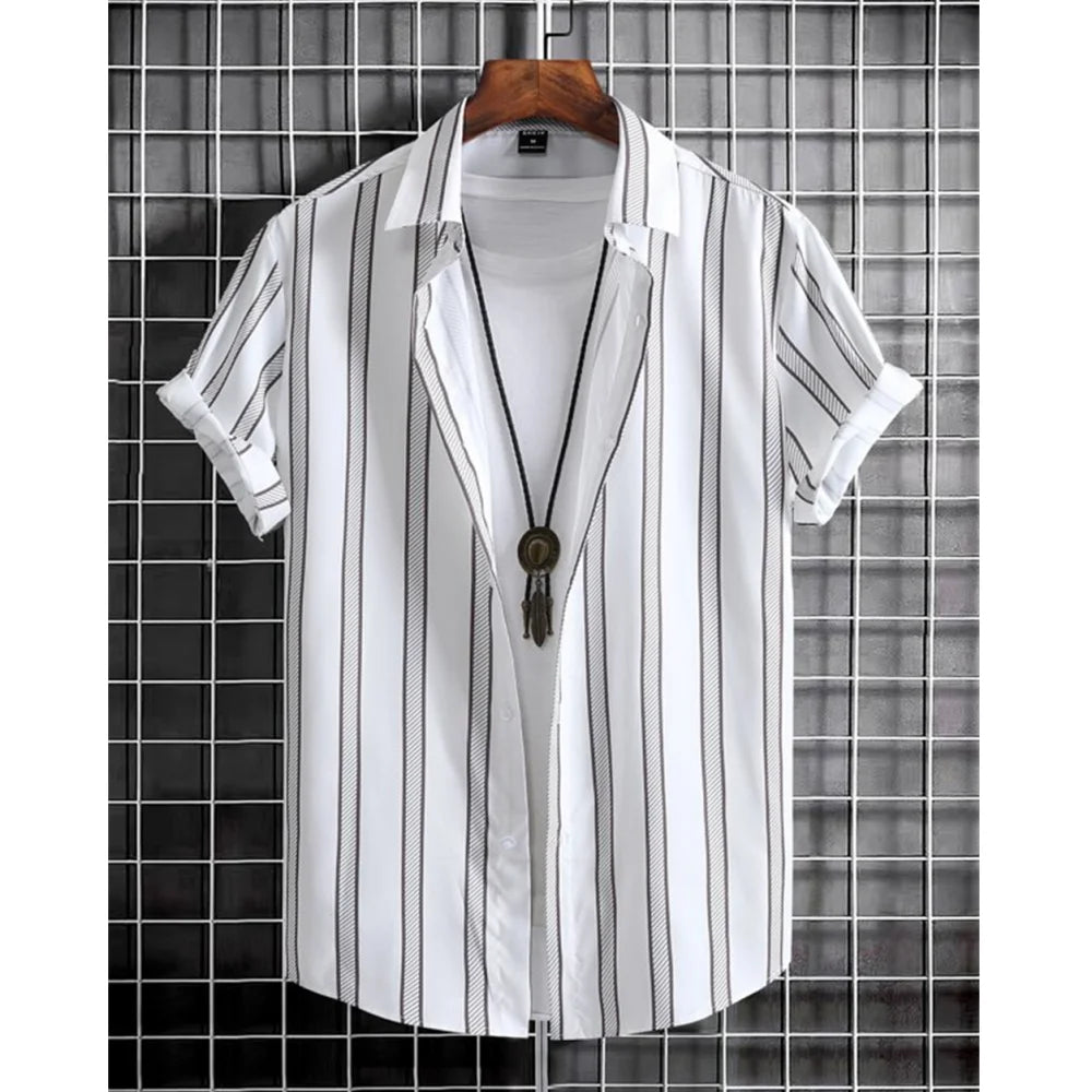 2025 Male Clothes Simple Stripes 3d Hawaiian Shirt Men Clothes Loose Breathable Men's Shirts Summer Male Shirts Short Sleeve