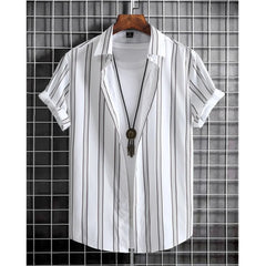 2025 Male Clothes Simple Stripes 3d Hawaiian Shirt Men Clothes Loose Breathable Men's Shirts Summer Male Shirts Short Sleeve