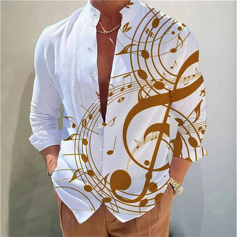 Camisa masculina de manga comprida Camisa impressa em 3D de alta qualidade, padrão floral, primavera e outono, tecido casual e elegante e confortável