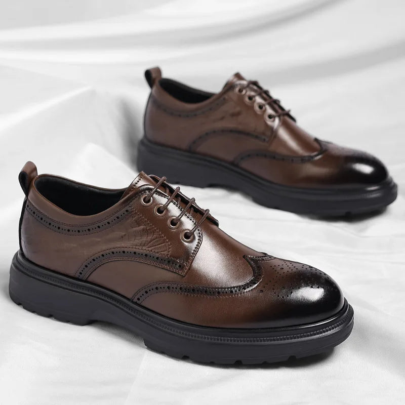 Men's leather shoes business formal wear, casual leather shoes soft-soled lace-up comfortable dress shoes wedding groom shoes